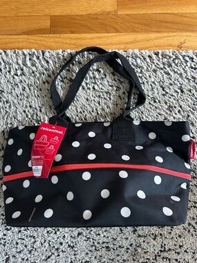 New Riesenthal Black Polka Dot Shopper Tote with Red Zip